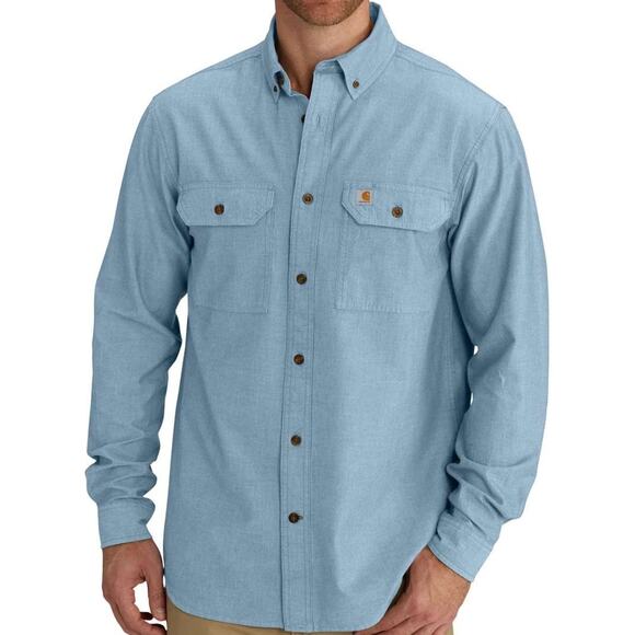 Carhartt Fort Solid Long Sleeve Shirt Chambray Button Up Pocket Relaxed Blue 2XL - Picture 1 of 6